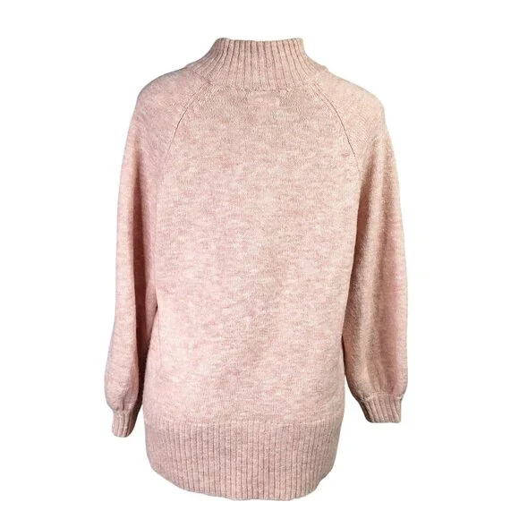 Blush Pink Pointelle Knit Mock Neck Oversized Sweater Soft Wool Blend Medium LC - Picture 4 of 10
